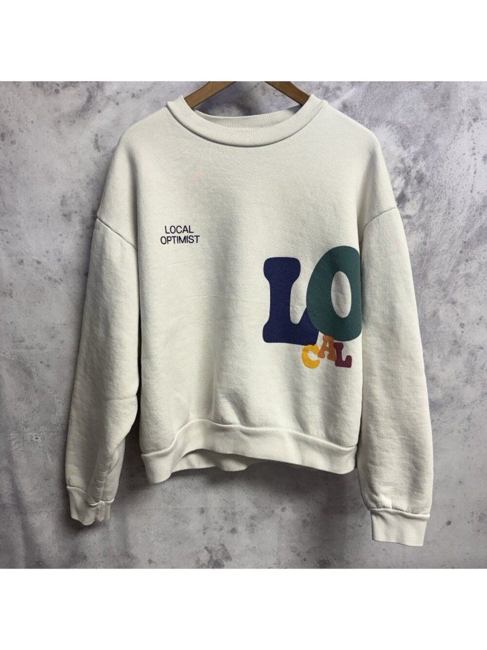 Madhappy Local Optimist Ivory White Oversized Fleece Crewneck Sweatshirt Size M